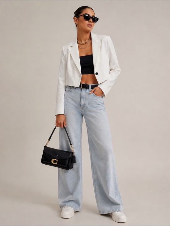Miss Love Jackets & Blazers - Cropped White Single-Button Blazer